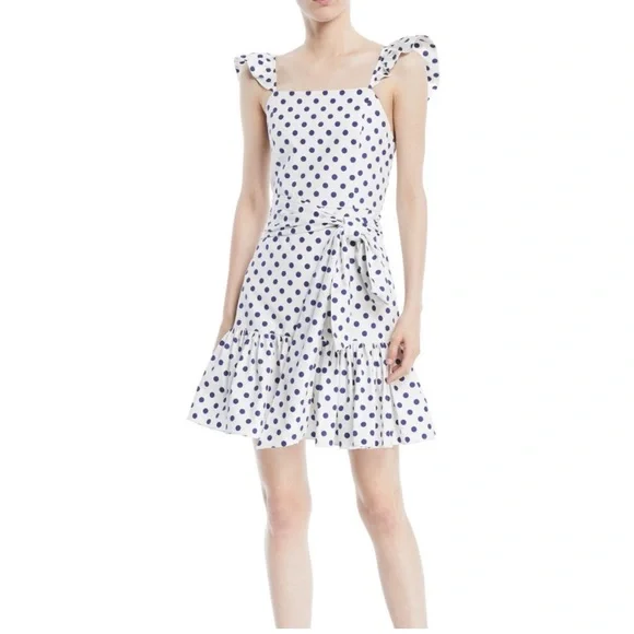 Alice + Olivia Farah Sleeveless Polka-Dot Mini Dress, White/Blue, Women's, 4